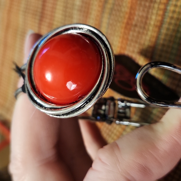 Silvertone & Red Clamper Bracelet - Picture 2 of 2